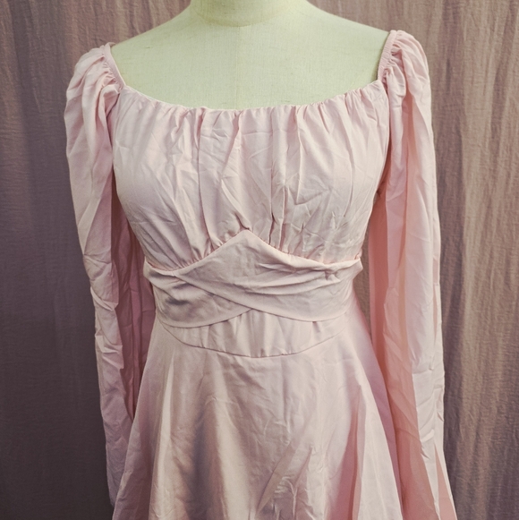 Off The Shoulder Lantern Long Sleeve Ruffle Tie Mini Romper, Light Pink - XL - Picture 5 of 10